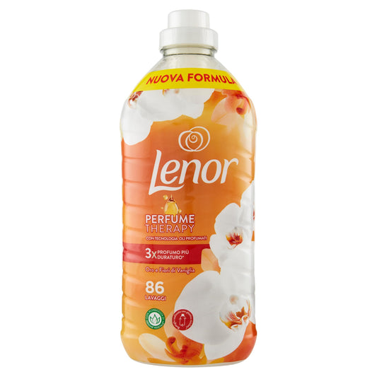 Lenor Adoucissant pour 86 lavages d'or et fleurs de vanille, offre une fraîcheur durable pour un lit frais jusqu'à 1 semaine