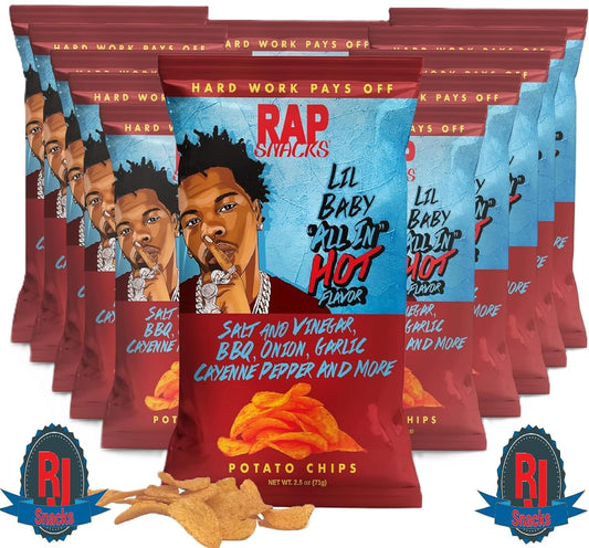 Boite 12 Rap Snacks Lil Baby All In Hot (salt and vinegar, BBQ, onion, garlic, and cayenne pepper)
