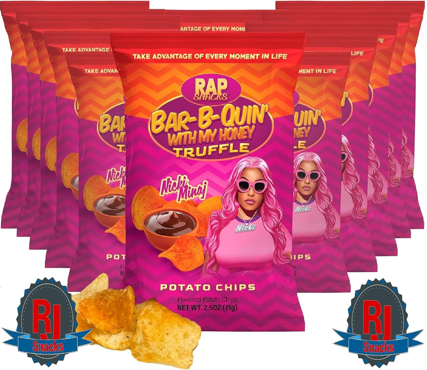 Boite 12 Rap Snacks Nicki Minaj Bar-B-Quin' Honey Truffle Potato Chips, chips au goût de BBQ et truffe au miel