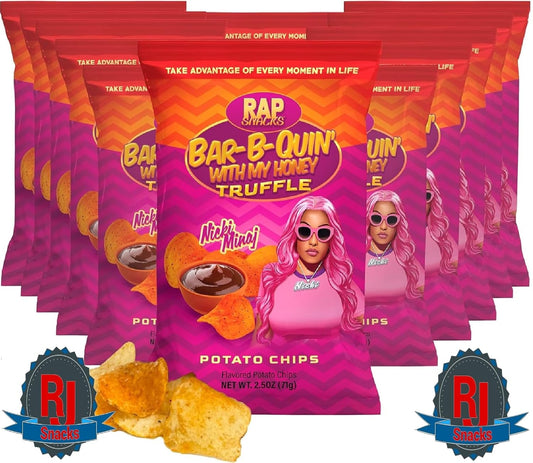 Boite 12 Rap Snacks Nicki Minaj Bar-B-Quin' Honey Truffle Potato Chips, chips au goût de BBQ et truffe au miel